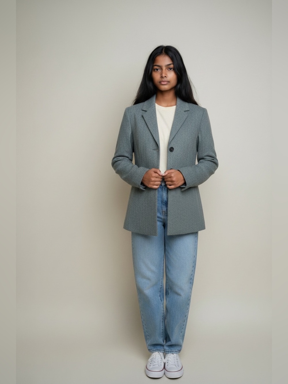 Norm Thompson Tailored Green Textured Single-Button Blazer 6-8